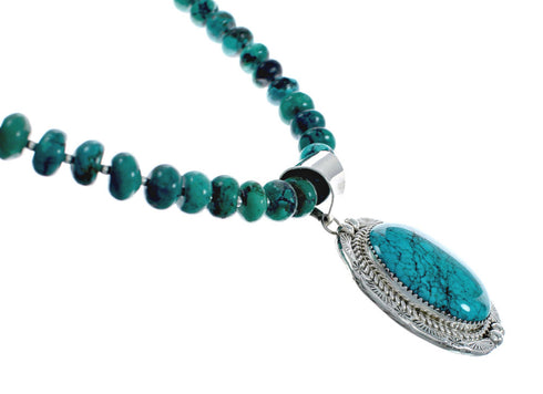 Turquoise Sterling Silver Navajo Pendant Bead Necklace X10640